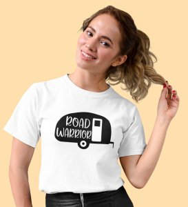Road Warrior White Round Neck Cotton Half Sleeved Women's T-Shirt with Printed Graphics