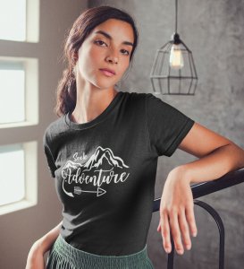 HopOfferSeek Adventure Black Round Neck Cotton Half Sleeved Women's T-Shirt with Printed Graphics