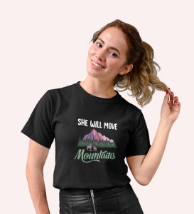 HopOfferShe Will Black Round Neck Cotton Half Sleeved Women's T-Shirt with Printed Graphics