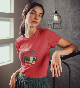 HopOfferEnd Of The Roads Red Round Neck Cotton Half Sleeved Women's T-Shirt with Printed Graphics