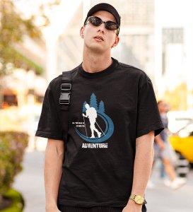 JD.TRENDS Urge For Adventure Black Round Neck Cotton Half Sleeved Men's T-Shirt with Printed Graphics