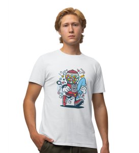 Candy Machine  White Round Neck Cotton Half Sleeved Men's T-Shirt with Printed Graphics
