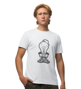 Attitude Bulb White Round Neck Cotton Half Sleeved Men's T-Shirt with Printed Graphics
