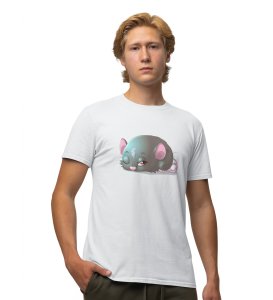 Mischievious Mouse White Round Neck Cotton Half Sleeved Men's T-Shirt with Printed Graphics