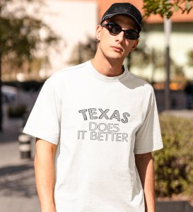 Texas White Round Neck Cotton Half Sleeved Men's T-Shirt with Printed Graphics