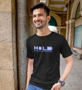 Hold Wings Black Round Neck Cotton Half Sleeved Mens TShirt with Printed Graphics