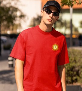 Dogecoin Promise Wings Red Round Neck Cotton Half Sleeved Men's T Shirt with Printed Graphics