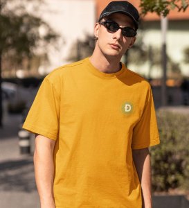 Dogecoin Promise Wings Yellow Round Neck Cotton Half Sleeved Men's T Shirt with Printed Graphics