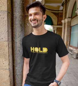 Declaration Of Dogecoin Wings Black Round Neck Cotton Half Sleeved Men's T Shirt with Printed Graphics