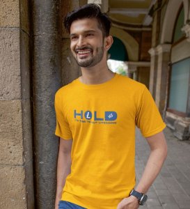 Patience Is Profit Wings Yellow Round Neck Cotton Half Sleeved Men's T Shirt with Printed Graphics