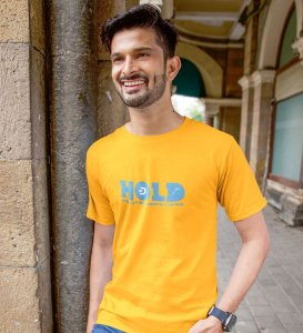 Money Mechanism Wings Yellow Round Neck Cotton Half Sleeved Men's T Shirt with Printed Graphics