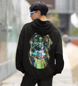 Galactic Greens An Alien Is Guide to Chilling Black Cotton Printed Hoodie For Men