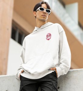 Santa Claus Cheerfully Taking a Selfie and Spreading Holiday Cheer Printed White Cotton Hoodie