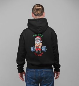 Gym Lover Santa Saying No Lift, No Gift Get Ready to Lift This Holiday Season Printed Black Cotton Hoodie