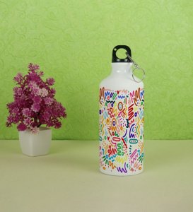 Enjoy a Splash of Color with Fun Line Doodles on Aluminium Water Bottle 600ml