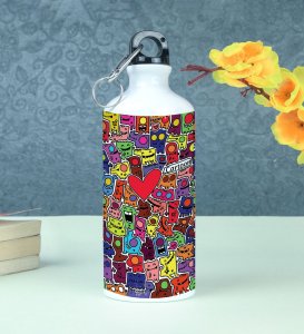 Tiny Terrors: Mini Mobs Doodles on Aluminium Water Bottle 600ml