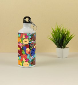 Charming Cartoon Insects That Spark Joy Doodles Printed Aluminium Water Bottle 600ml