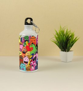 Colorful Shinie Eyes Creatures Doodles Printed Aluminium Water Bottle 600ml