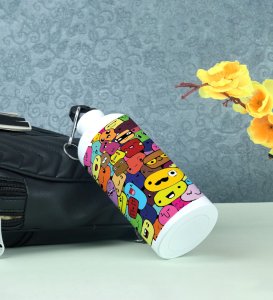 Creative Little Mobs with Funny Emotions Doodles Printed Aluminium Water Bottle 600ml
