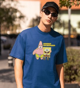Different But Bestfriend Blue Round Neck Cotton Half Sleeved Men T Shirt with Printed Graphics