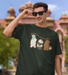 Just Truefriends Green Round Neck Cotton Half Sleeved Men T Shirt with Printed Graphics