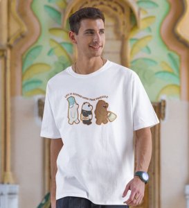 Just Truefriends White Round Neck Cotton Half Sleeved Men T Shirt with Printed Graphics