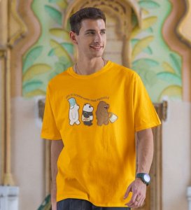 Just Truefriends Yellow Round Neck Cotton Half Sleeved Men T Shirt with Printed Graphics