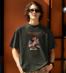 My Best Friend Green Round Neck Cotton Half Sleeved Men T Shirt with Printed Graphics