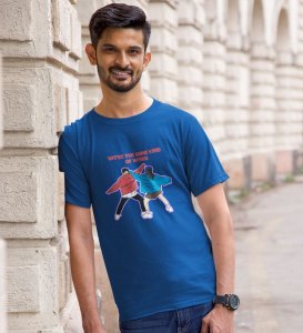 Same Kind Of Wierd Blue Round Neck Cotton Half Sleeved Men T Shirt with Printed Graphics