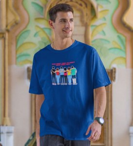 Squad Comes First Blue Round Neck Cotton Half Sleeved Men T Shirt with Printed Graphics