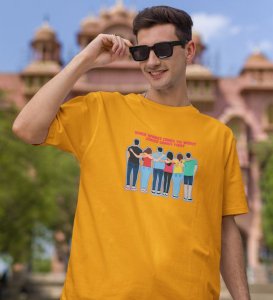 Squad Comes First Yellow Round Neck Cotton Half Sleeved Men T Shirt with Printed Graphics