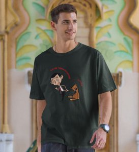 Teddy And The Bean Green Round Neck Cotton Half Sleeved Men T Shirt with Printed Graphics
