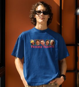 The Iconic Friendship Blue Round Neck Cotton Half Sleeved Men T Shirt with Printed Graphics