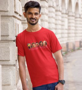 The Iconic Friendship Red Round Neck Cotton Half Sleeved Men T Shirt with Printed Graphics