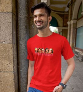 The Iconic Friendship Red Round Neck Cotton Half Sleeved Men T Shirt with Printed Graphics