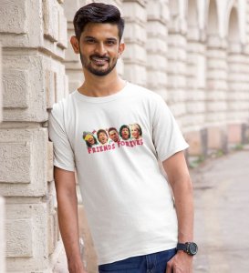 The Iconic Friendship White Round Neck Cotton Half Sleeved Men T Shirt with Printed Graphics