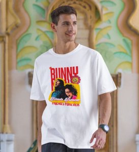 Bunny & Naina White Round Neck Cotton Half Sleeved Men T-Shirt with Printed Graphics