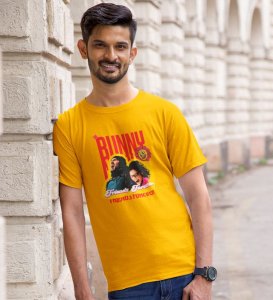 Bunny & Naina Yellow Round Neck Cotton Half Sleeved Men T-Shirt with Printed Graphics