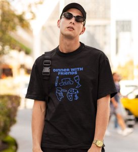 Dinner With Friends Black Round Neck Cotton Half Sleeved Men T-Shirt with Printed Graphics