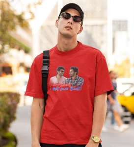 Don't Worry Red Round Neck Cotton Half Sleeved Men T-Shirt with Printed Graphics