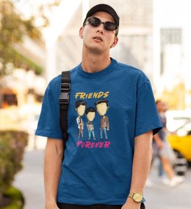 Friends Forever Blue Round Neck Cotton Half Sleeved Men T-Shirt with Printed Graphics