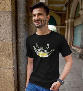 Hi Dosti! Black Round Neck Cotton Half Sleeved Men T-Shirt with Printed Graphics