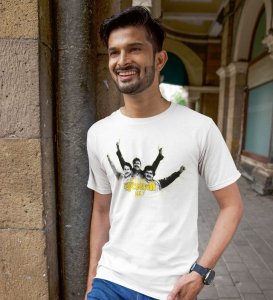 Hi Dosti! White Round Neck Cotton Half Sleeved Men T-Shirt with Printed Graphics