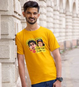Love Is Friendship Yellow Round Neck Cotton Half Sleeved Men T-Shirt with Printed Graphics
