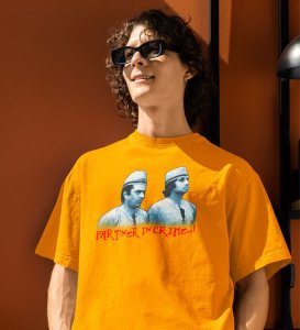 Partner In Crime Yellow Round Neck Cotton Half Sleeved Men T-Shirt with Printed Graphics