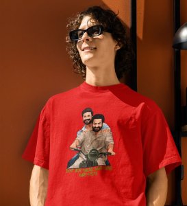 The Chance Of Friendship Red Round Neck Cotton Half Sleeved Men T-Shirt with Printed Graphics