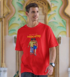 The Param Mitra Red Round Neck Cotton Half Sleeved Men T-Shirt with Printed Graphics