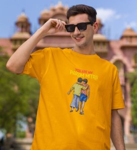 The Param Mitra Yellow Round Neck Cotton Half Sleeved Men T-Shirt with Printed Graphics