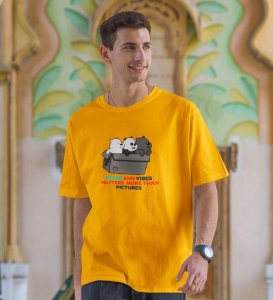 Vibes Matters Yellow Round Neck Cotton Half Sleeved Men T-Shirt with Printed Graphics