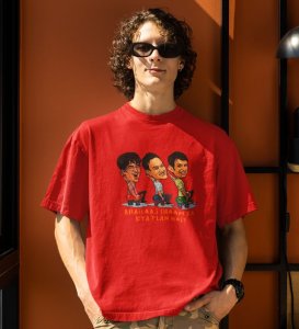 What's The Plan ? Red Round Neck Cotton Half Sleeved Men T-Shirt with Printed Graphics